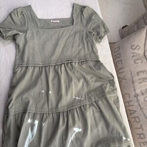 KIRUNDO Womens Sage Green Square Neck Tiered Maxi Dress Size Medium